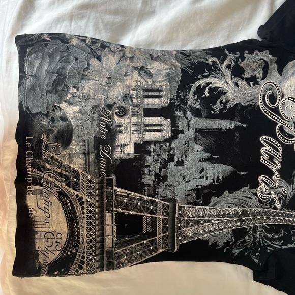 Paris Black baby tee with rhinestones - Picture 2 of 3